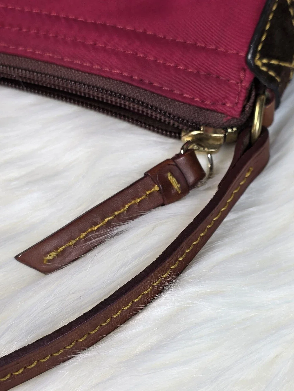 Dooney & Bourke Red Nylon Shoulder Bag Leather Strap